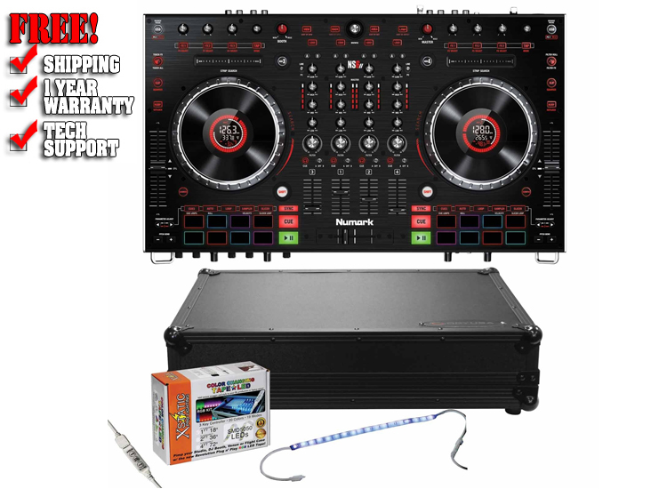 Numark NS6II 4-Channel Premium DJ Controller & Low Profile Black Odyssey Case Package 