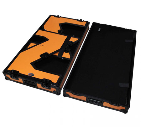 ProX XS-ZTABLEOB Folding Portable Z-Style DJ Redbull Table Flight Case with handles & wheels, Orange on Black