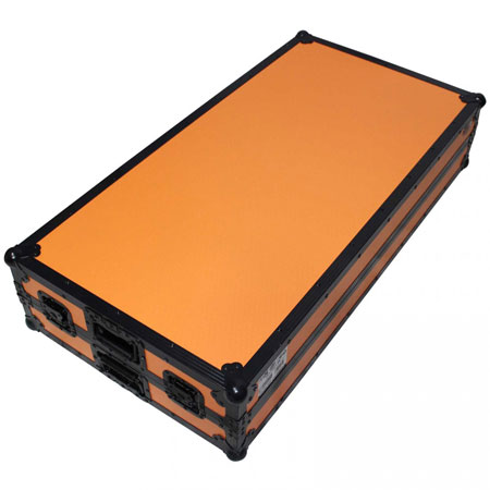 ProX XS-ZTABLEOB Folding Portable Z-Style DJ Redbull Table Flight Case with handles & wheels, Orange on Black