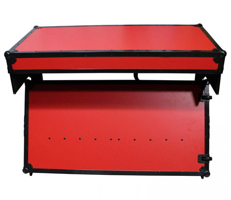 ProX XS-ZTABLERB Folding Portable Z-Style DJ Redbull Table Flight Case with handles & wheels, Red on Black