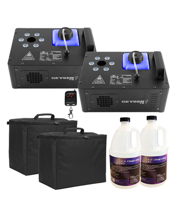 (2) Chauvet DJ Geyser T6 Vertical Fog Machines with Fog Fluid and Carry Cases Package
