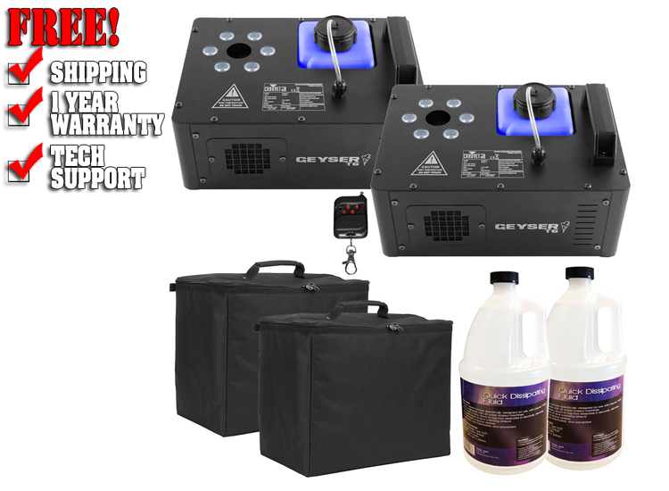(2) Chauvet DJ Geyser T6 Vertical Fog Machines with Fog Fluid and Carry Cases Package
