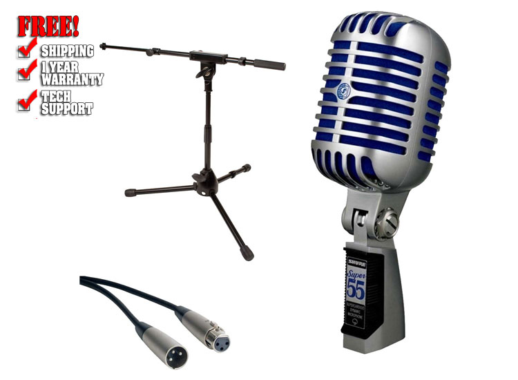 Shure Super 55 Deluxe Vocal Microphone & Short Mic Stand with Telescoping Boom Package