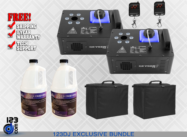 Chauvet DJ Geyser T6 Vertical Fog Machines with Fog Fluid and Carry Cases Package