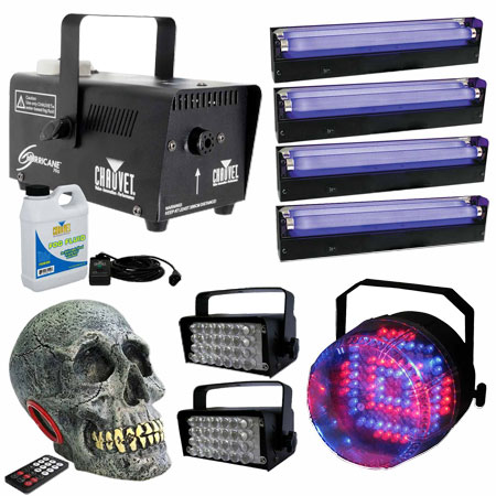 Halloween Blacklight Strobe & Fog Machine Package 4