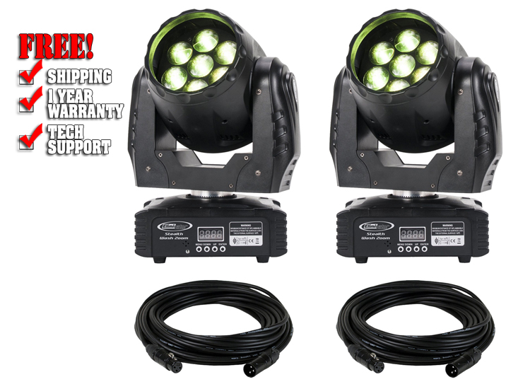 Eliminator Stealth Wash Zoom LED Moving Head 2-Pack with Cables