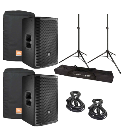 (2) JBL PRX812W with Stands and Padded Covers Package