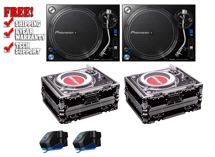 Pioneer PLX-1000 DJ Turntables with Cases & M44-7 Cartridges