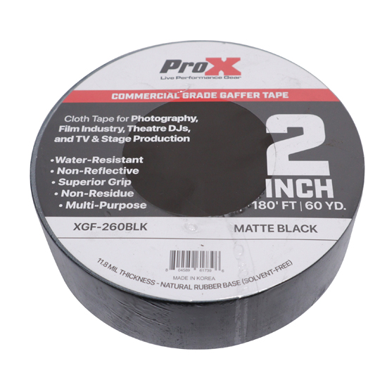 ProX XGF-260BLK 2 Inch 180FT 60YD Matte Black Commercial Grade Gaffer Tape