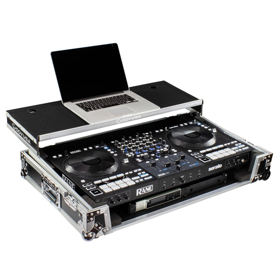 Odyssey FZGSRANE4W1 RANE FOUR 1U Flight Case with Glide Style Laptop Platform and Wheels