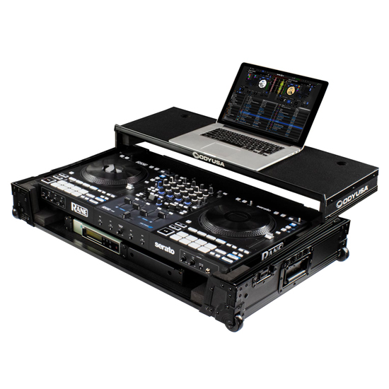 Odyssey FZGSRANE4W1BL RANE FOUR Black Label 1U Flight Case with Glide Style Laptop Platform and Wheels