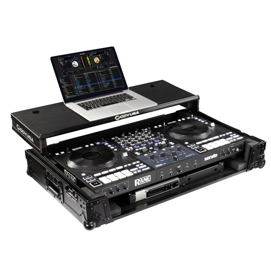 Odyssey FZGSRANE4W1BL RANE FOUR Black Label 1U Flight Case with Glide Style Laptop Platform and Wheels