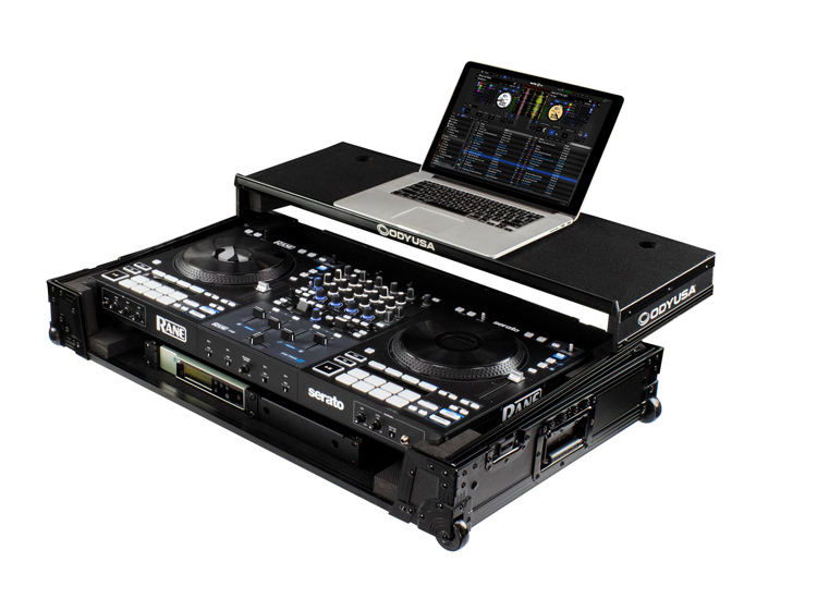 Odyssey FZGSRANE4W1BL RANE FOUR Black Label 1U Flight Case with Glide Style Laptop Platform and Wheels