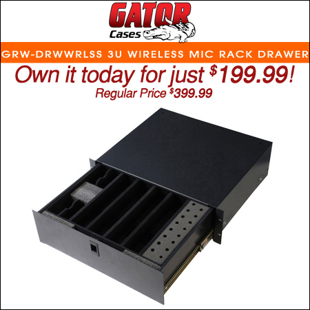 Gator GRW-DRWWRLSS 3U Wireless Mic Rack Drawer 