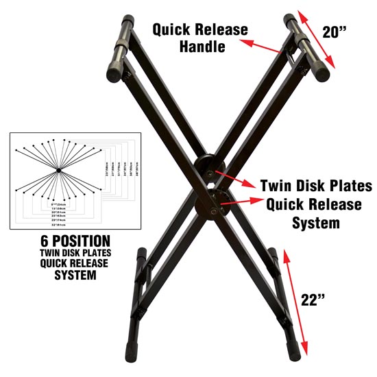 ProX X-KSD22 Dual-Locking Keyboard DJ Controller Case Stand w/ Squeeze to Adjust Handle - 200 lb Cap