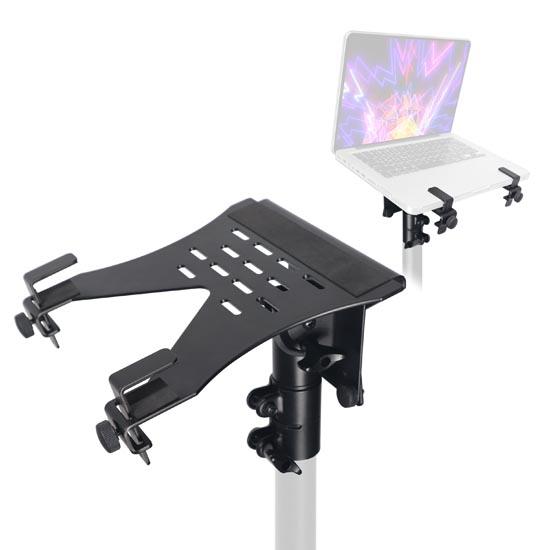 ProX X-LTF01BL Universal Laptop Tray + VESA Monitor Mounting Bracket fits on Speaker Stand 1-3/8" Pole Black