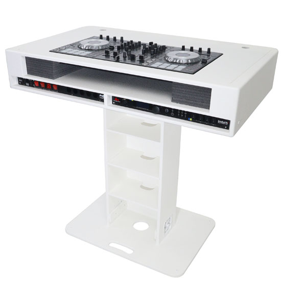 ProX XZF-DJCTW 2UCASE Control Tower DJ Podium 2x 1U Rack Space with Road Cases for Pioneer DDJ-REV7 XDJ-XZ DDJ-1000 RANE One - White Finish