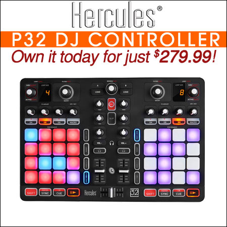 Hercules P32 DJ Controller with High Performance Pads With AKG K67 Headphones