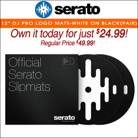 Serato 12" DJ Pro Logo Mats - Classic Multi-Purpose Synthetic Felt Slipmat (Pair, White on Black)