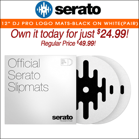 Serato 12" DJ Pro Logo Mats - Classic Multi-Purpose Synthetic Felt Slipmat (Pair, Black on White)