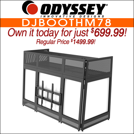 Odyssey DJBOOTHM78 70" Wide Surface TV Mountable DJ Battle Booth with Removable Top