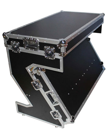 ProX XS-ZTABLE Folding Portable Z-Style DJ Redbull Table Flight Case with handles & wheels, Silver on Black