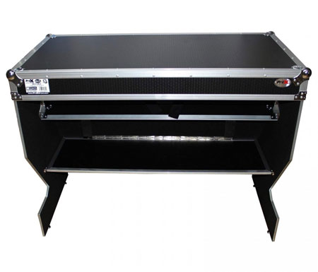 ProX XS-ZTABLE Folding Portable Z-Style DJ Redbull Table Flight Case with handles & wheels, Silver on Black