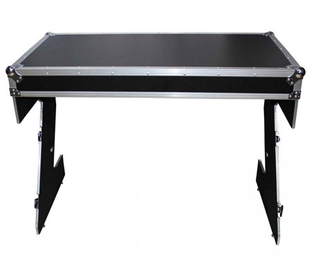 ProX XS-ZTABLE Folding Portable Z-Style DJ Redbull Table Flight Case with handles & wheels, Silver on Black