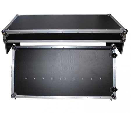 ProX XS-ZTABLE Folding Portable Z-Style DJ Redbull Table Flight Case with handles & wheels, Silver on Black