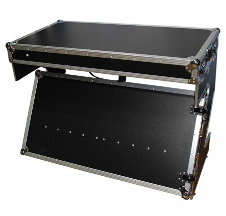 ProX XS-ZTABLE Folding Portable Z-Style DJ Redbull Table Flight Case with handles & wheels, Silver on Black