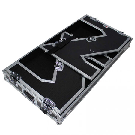 ProX XS-ZTABLE Folding Portable Z-Style DJ Redbull Table Flight Case with handles & wheels, Silver on Black