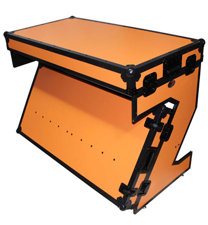 ProX XS-ZTABLEOB Folding Portable Z-Style DJ Redbull Table Flight Case with handles & wheels, Orange on Black
