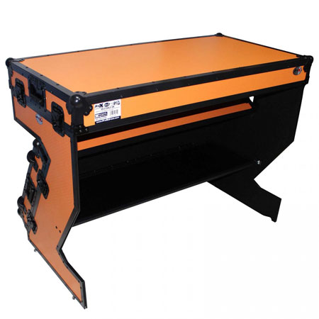 ProX XS-ZTABLEOB Folding Portable Z-Style DJ Redbull Table Flight Case with handles & wheels, Orange on Black