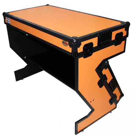 ProX XS-ZTABLEOB Folding Portable Z-Style DJ Redbull Table Flight Case with handles & wheels, Orange on Black