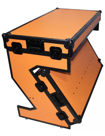 ProX XS-ZTABLEOB Folding Portable Z-Style DJ Redbull Table Flight Case with handles & wheels, Orange on Black