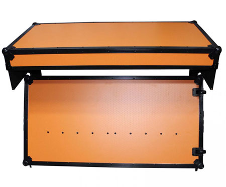 ProX XS-ZTABLEOB Folding Portable Z-Style DJ Redbull Table Flight Case with handles & wheels, Orange on Black