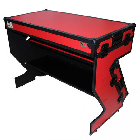 ProX XS-ZTABLERB Folding Portable Z-Style DJ Redbull Table Flight Case with handles & wheels, Red on Black