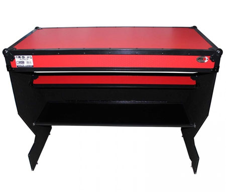 ProX XS-ZTABLERB Folding Portable Z-Style DJ Redbull Table Flight Case with handles & wheels, Red on Black