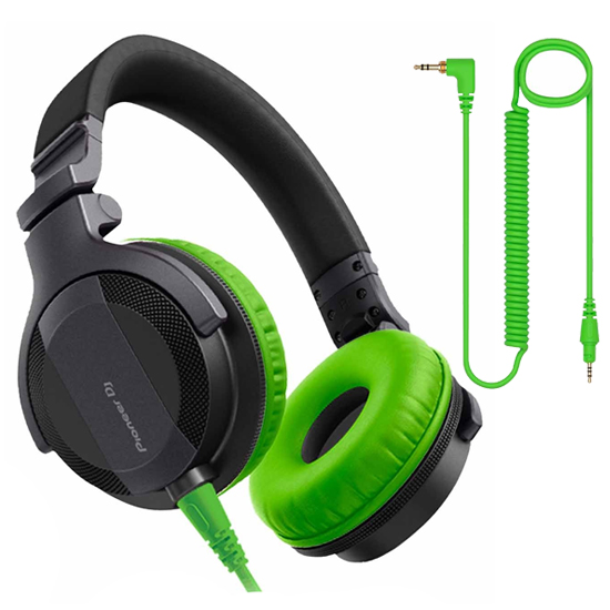 Pioneer DJ HDJ-CUE1 DJ Headphones with Green Ear Pad Package