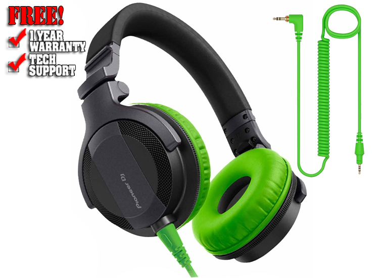 Pioneer DJ HDJ-CUE1 DJ Headphones with Green Ear Pad Package