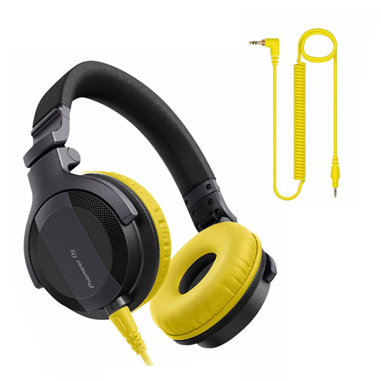Pioneer DJ HDJ-CUE1 DJ Headphones with Yellow Ear Pad Package