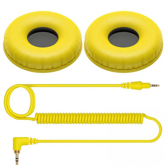 Pioneer DJ HDJ-CUE1 DJ Headphones with Yellow Ear Pad Package