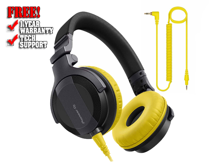 Pioneer DJ HDJ-CUE1 DJ Headphones with Yellow Ear Pad Package