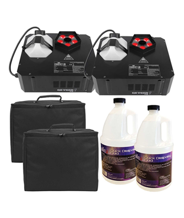 (2) Chauvet DJ Geyser P5 LED Fog Machines with Quick Dissipating Fog Fluid and Padded Carry Cases Package