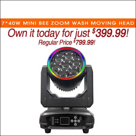 7*40W Mini Bee Zoom Wash Moving Head with LED Ring