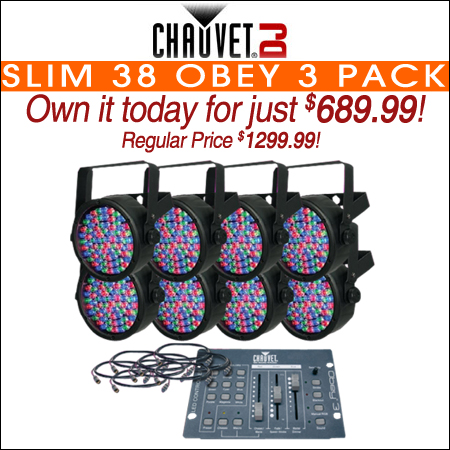 Chauvet Slim 38 Obey 3 Pack LED Par Can System with Controller and Cables