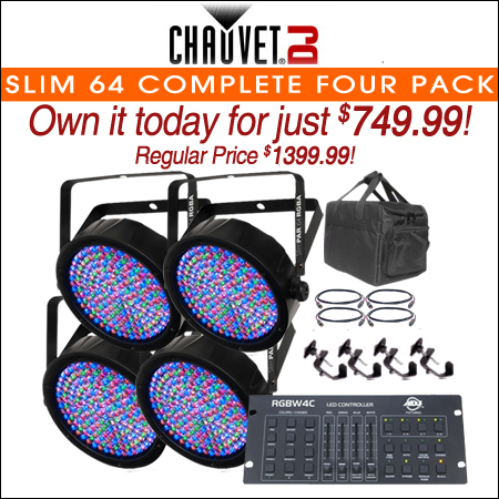  Chauvet Slim 64 Complete Four Pack LED Par Can System with Controller, Bag, Clamps and Cables