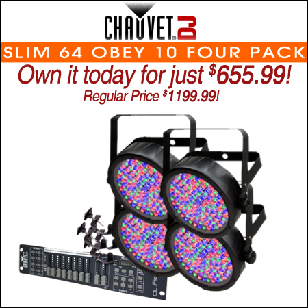 Chauvet Slim 64 Obey 10 Four Pack LED Par Can System with Controller and Clamps