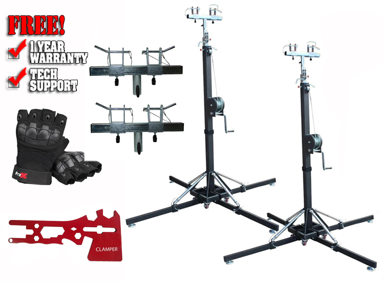 ProX XT-CRANK18FT-330 18FT Stage Lighting Truss Crank Stands Pair with Accessories