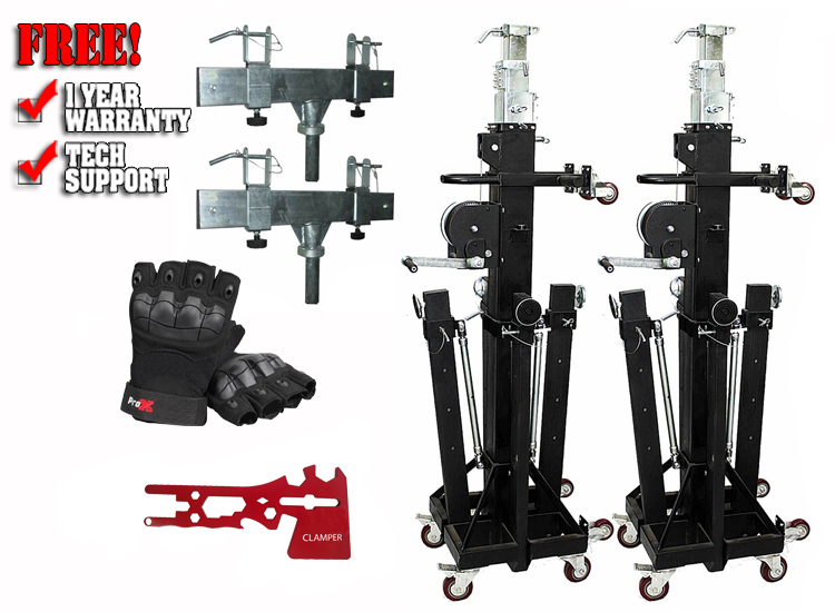 ProX XT-CRANK18FT-500 18FT Stage Lighting Truss Crank Stands Pair with Accessories